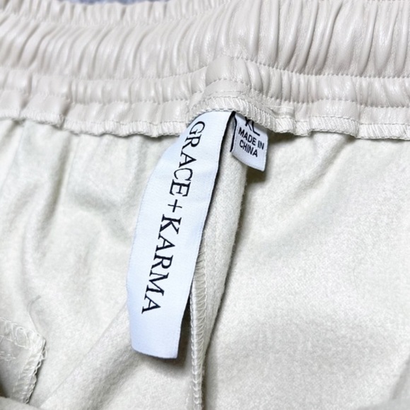 Grace + Karma Women’s Beige Cream Faux Leather High Waisted Tie Jogger Pants - Picture 15 of 16